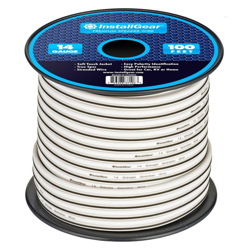 InstallGear Speaker Cable - 14 Gauge AWG (100ft - White) - White Speakers Wire Cable - Speaker Wire for Outdoor, Automotive, and Marine - Image 1
